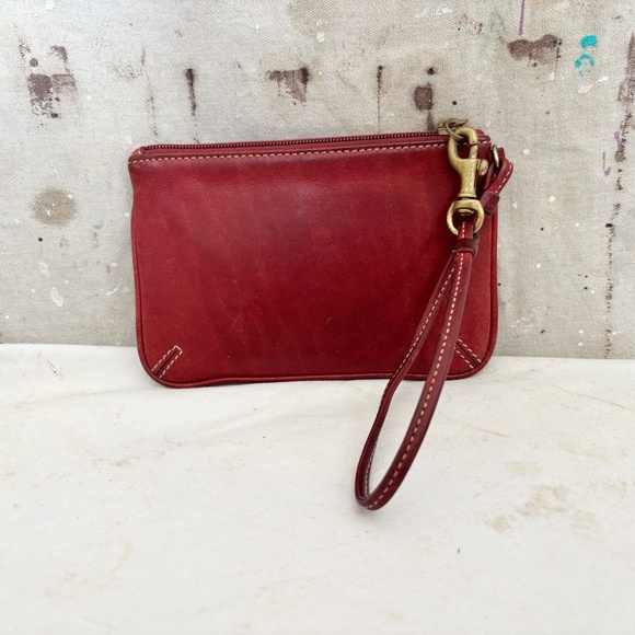 Coach Red Maroon Leather Erikson Coin Purse Credit Card Wallet Wristlet - Picture 4 of 6